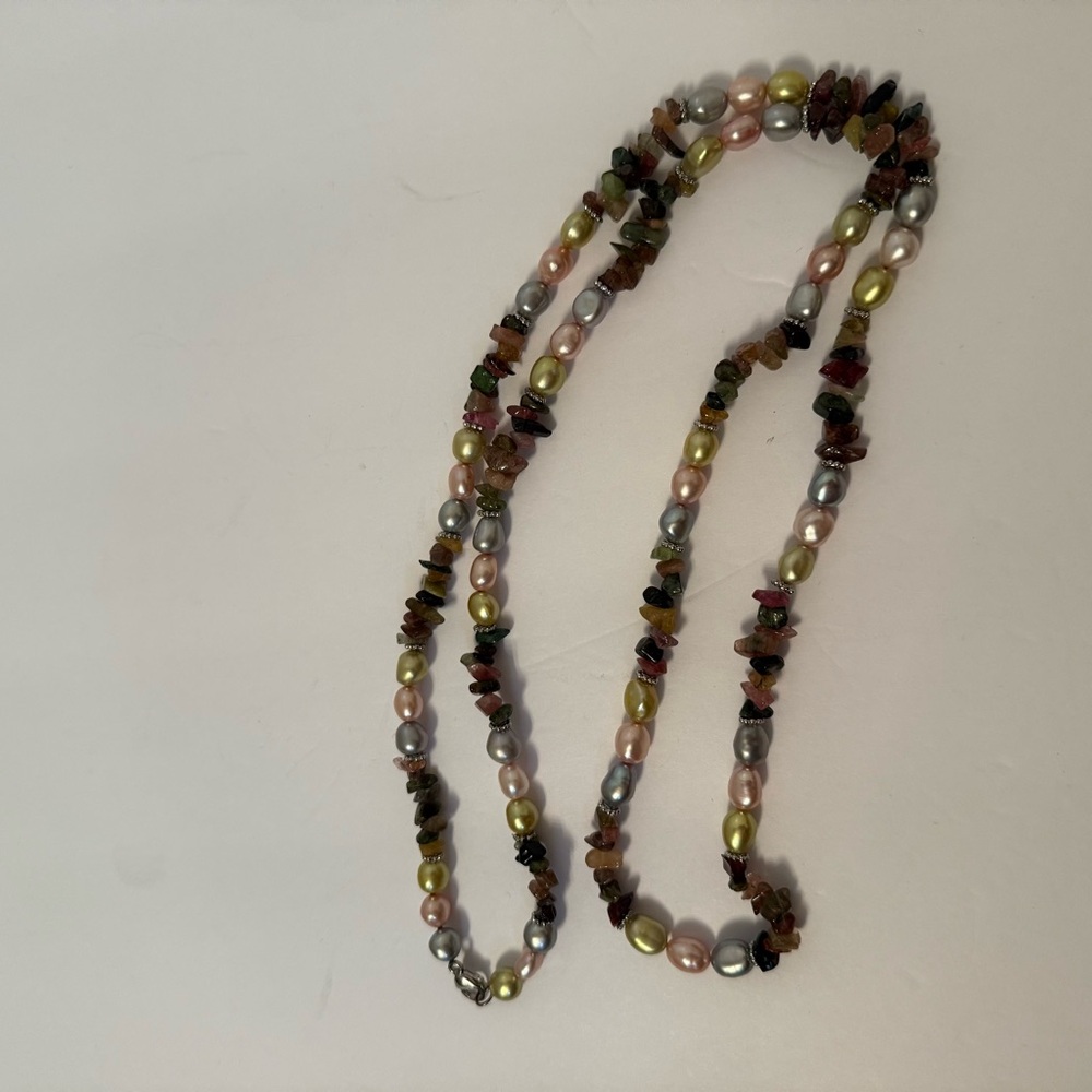 HONORA NECKLACE PEARLS BLUE PINK GREEN BAROQUE GEMSTONE CHIPS STERLING SILVER